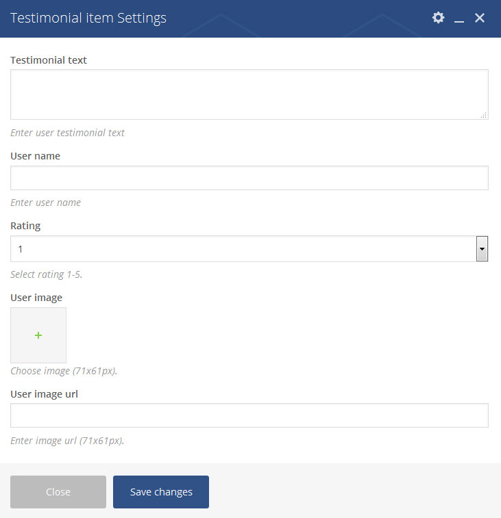 testimonial item vc settings