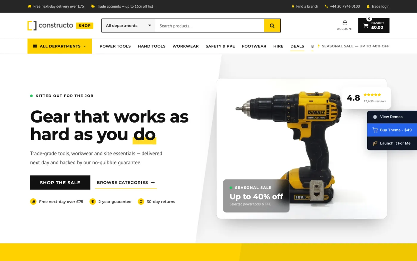 The Constructo Shop demo home page
