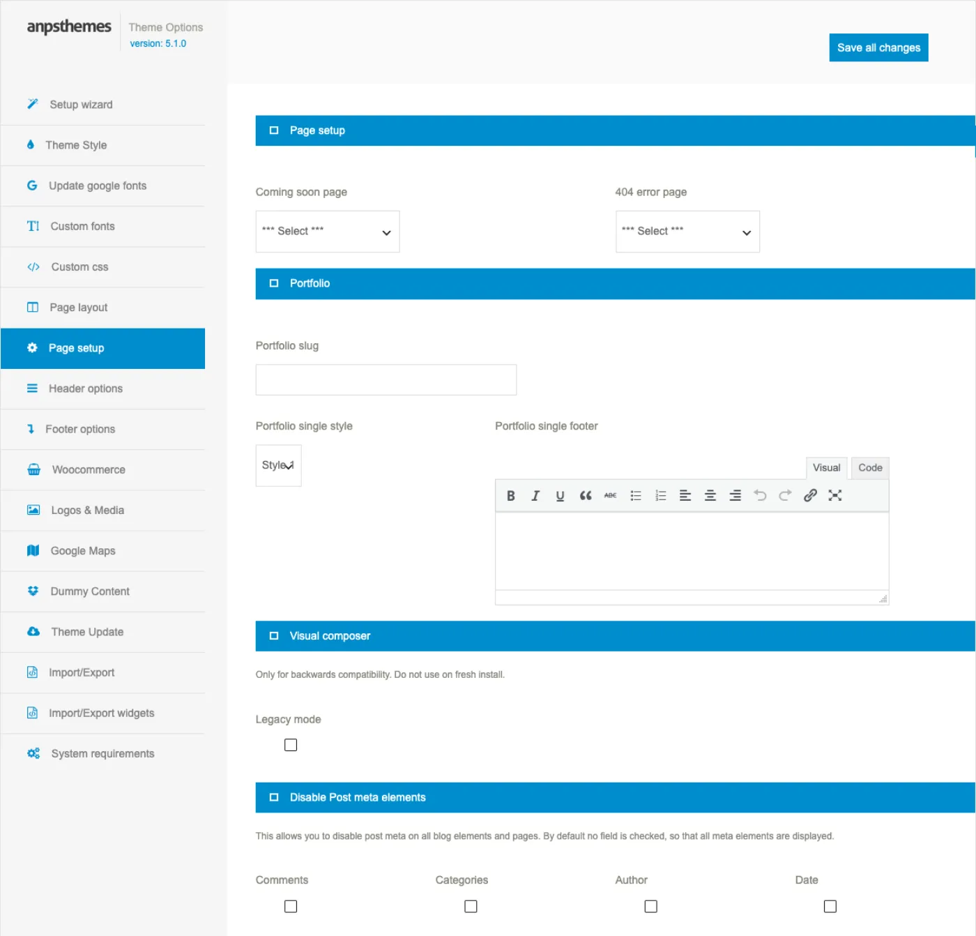 The Page setup tab