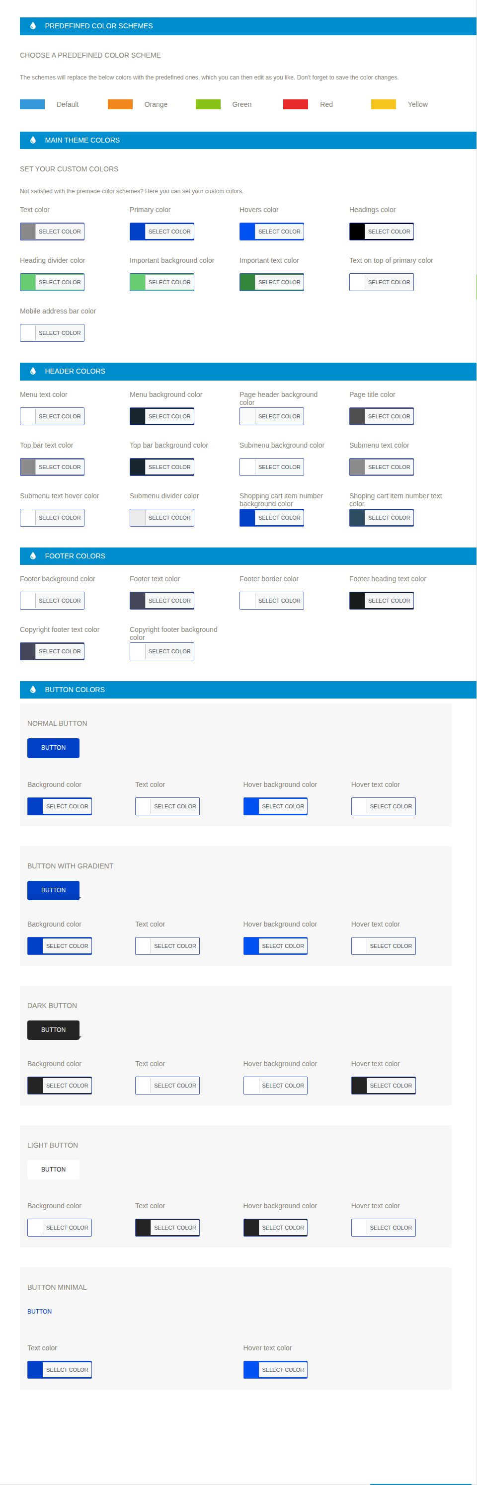 Colour Management. Every colour here feeds the stylesheet the theme prints on the front end.