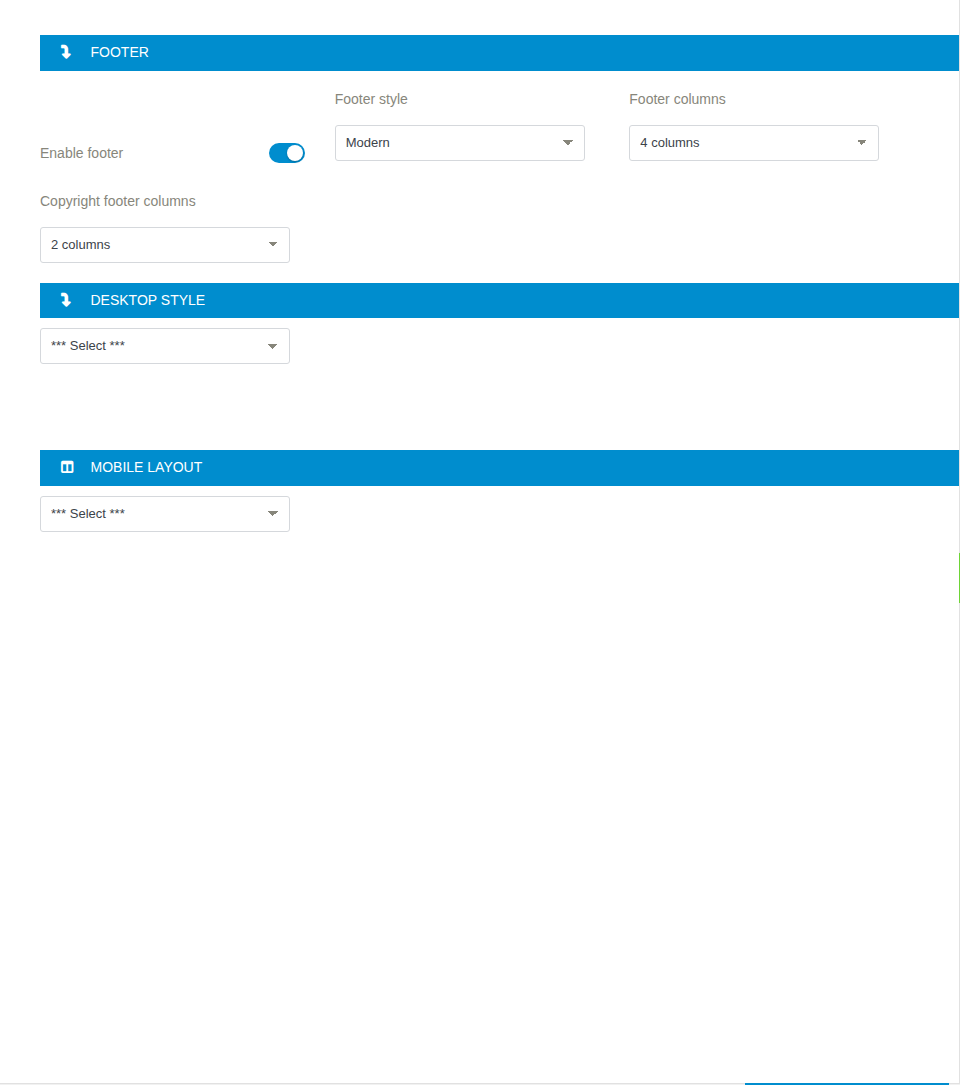 Footer Options controls the footer style and how many widget columns it has.