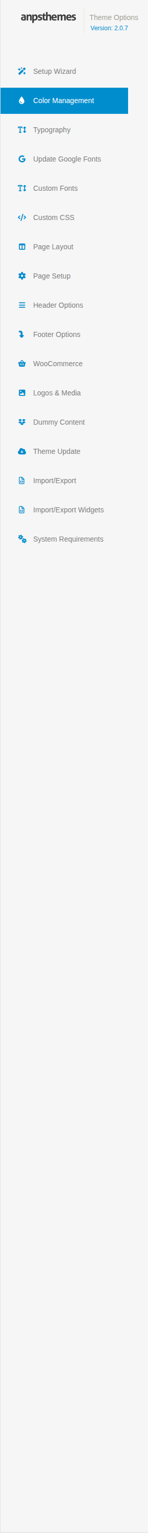 The Theme Options sidebar. The Setup Wizard link sits at the top.