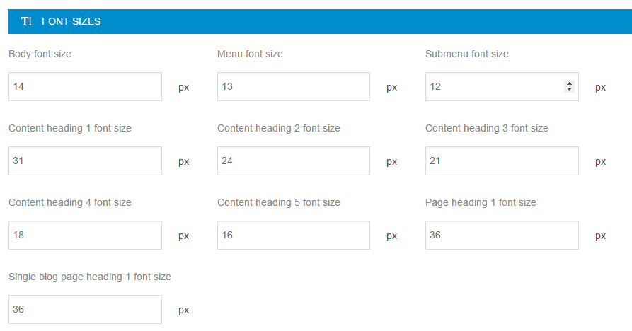 font sizes