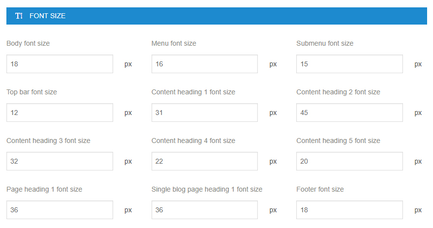 font sizes