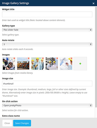 image gallery vc settings