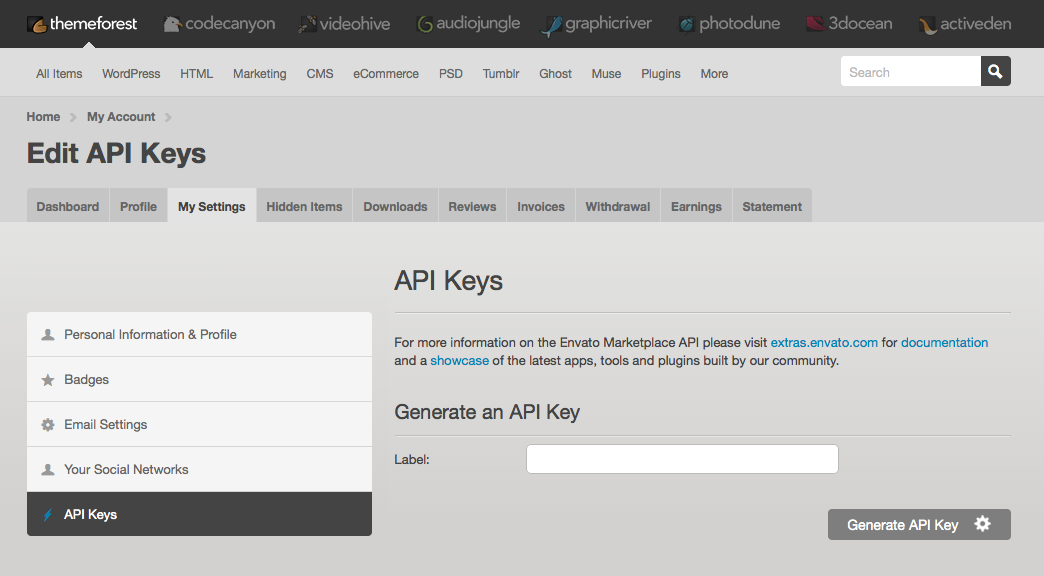 generate envato api key