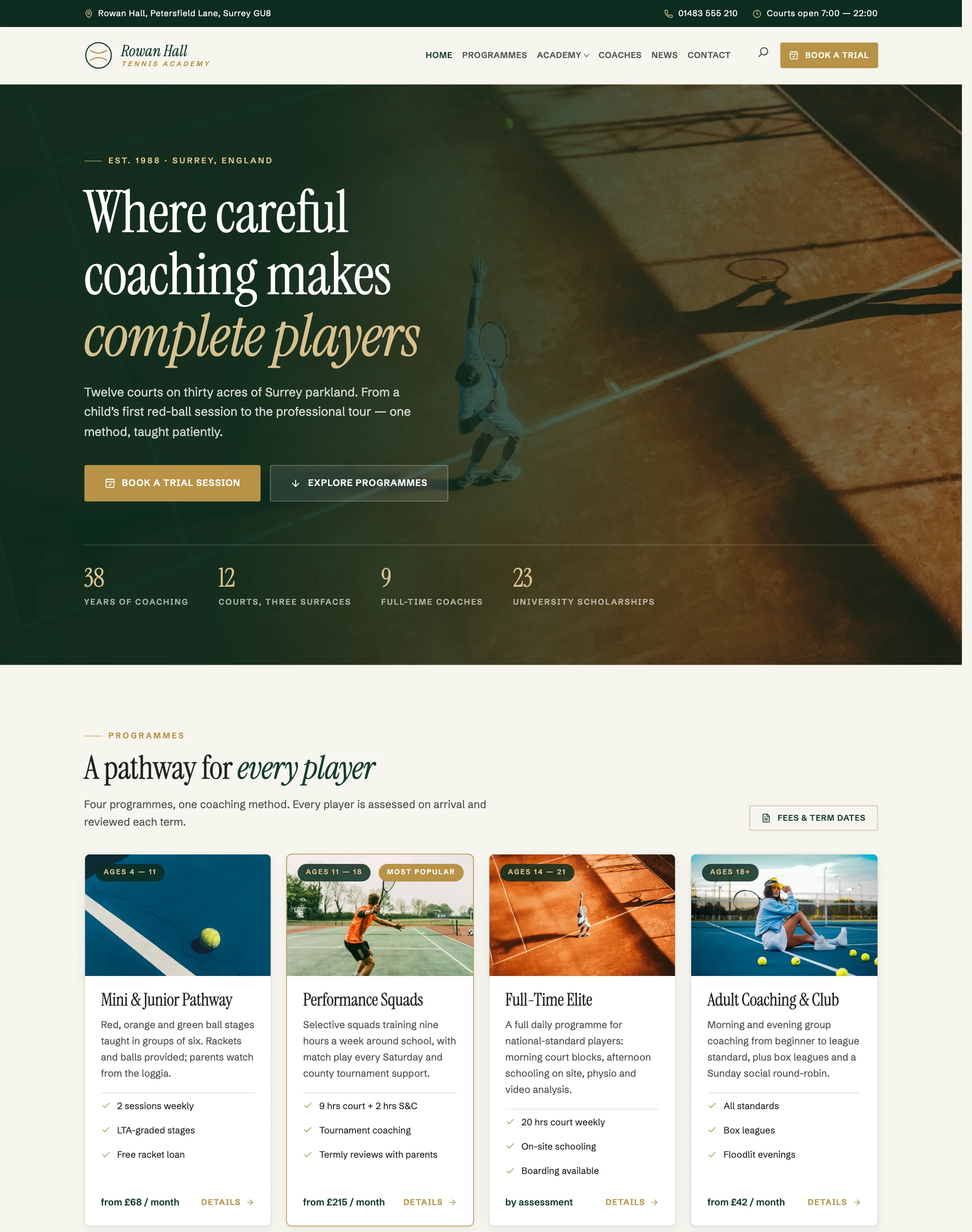 The Academy demo front page.