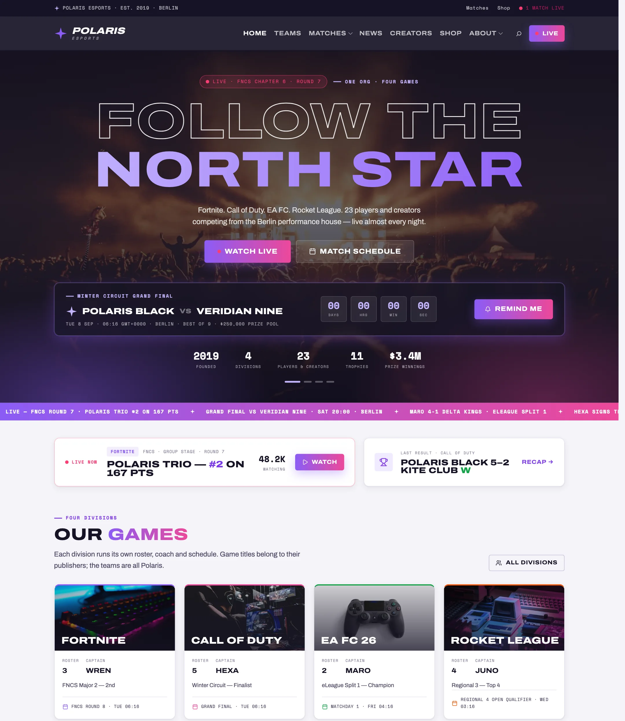 The E-gaming demo front page.