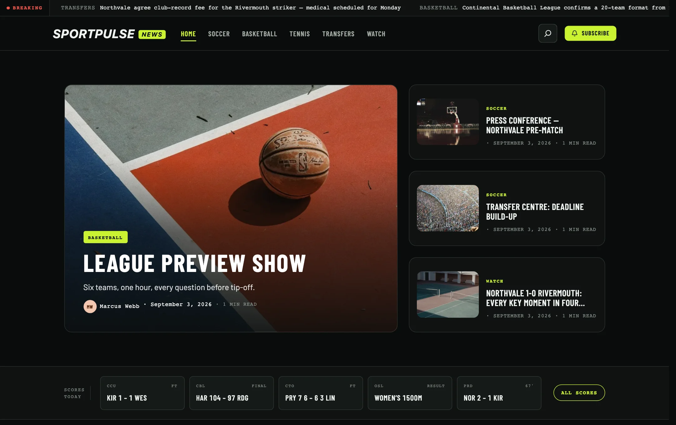 The News demo front page.