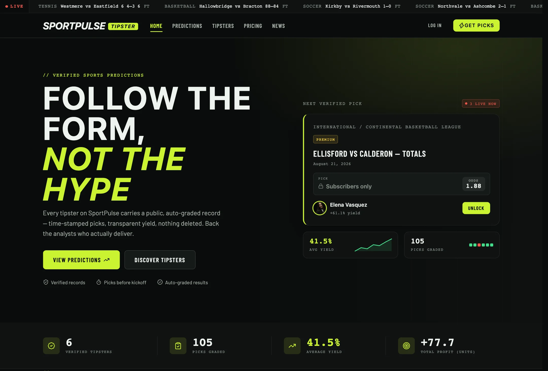 The Tipster demo front page.