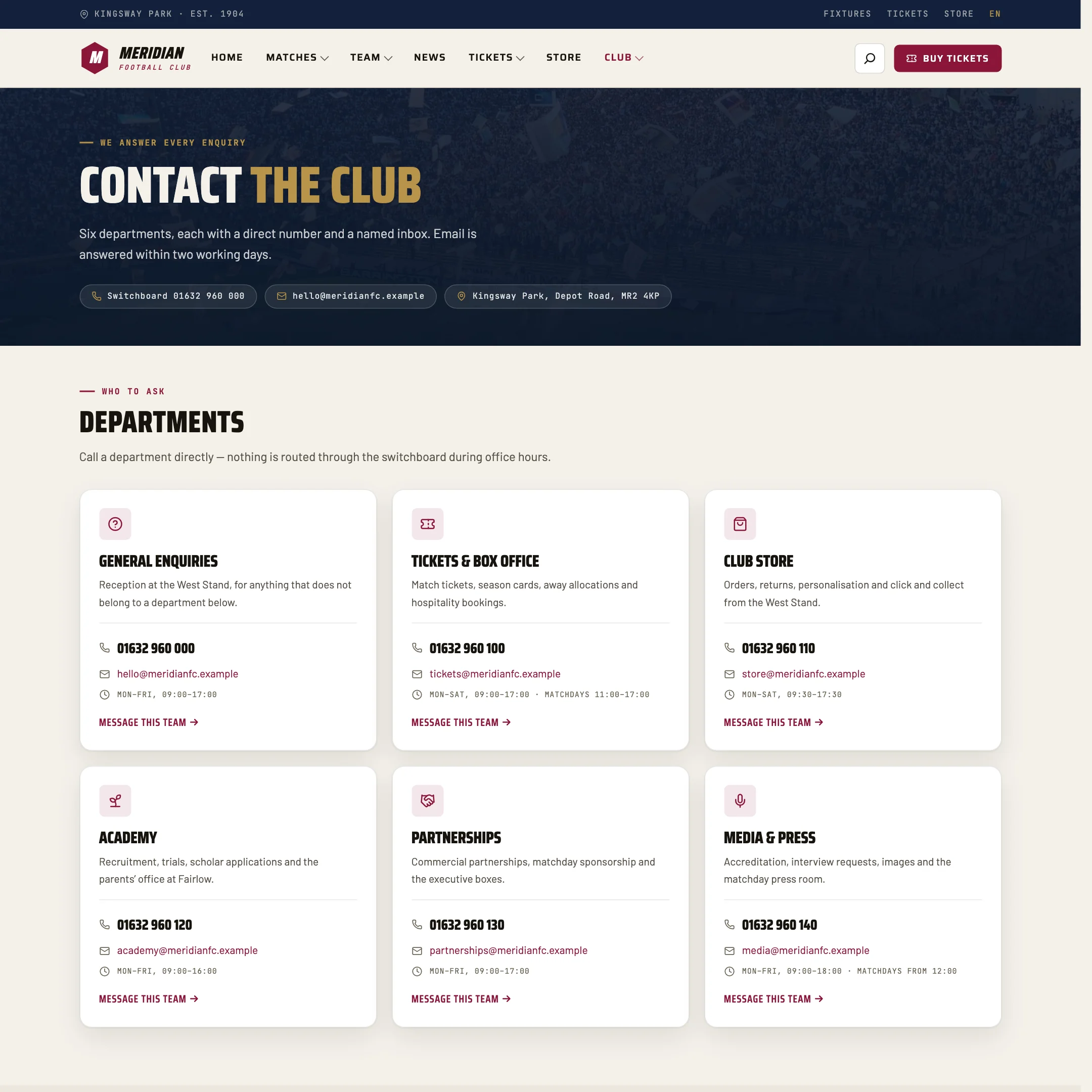 The contact page with its details, form and map.